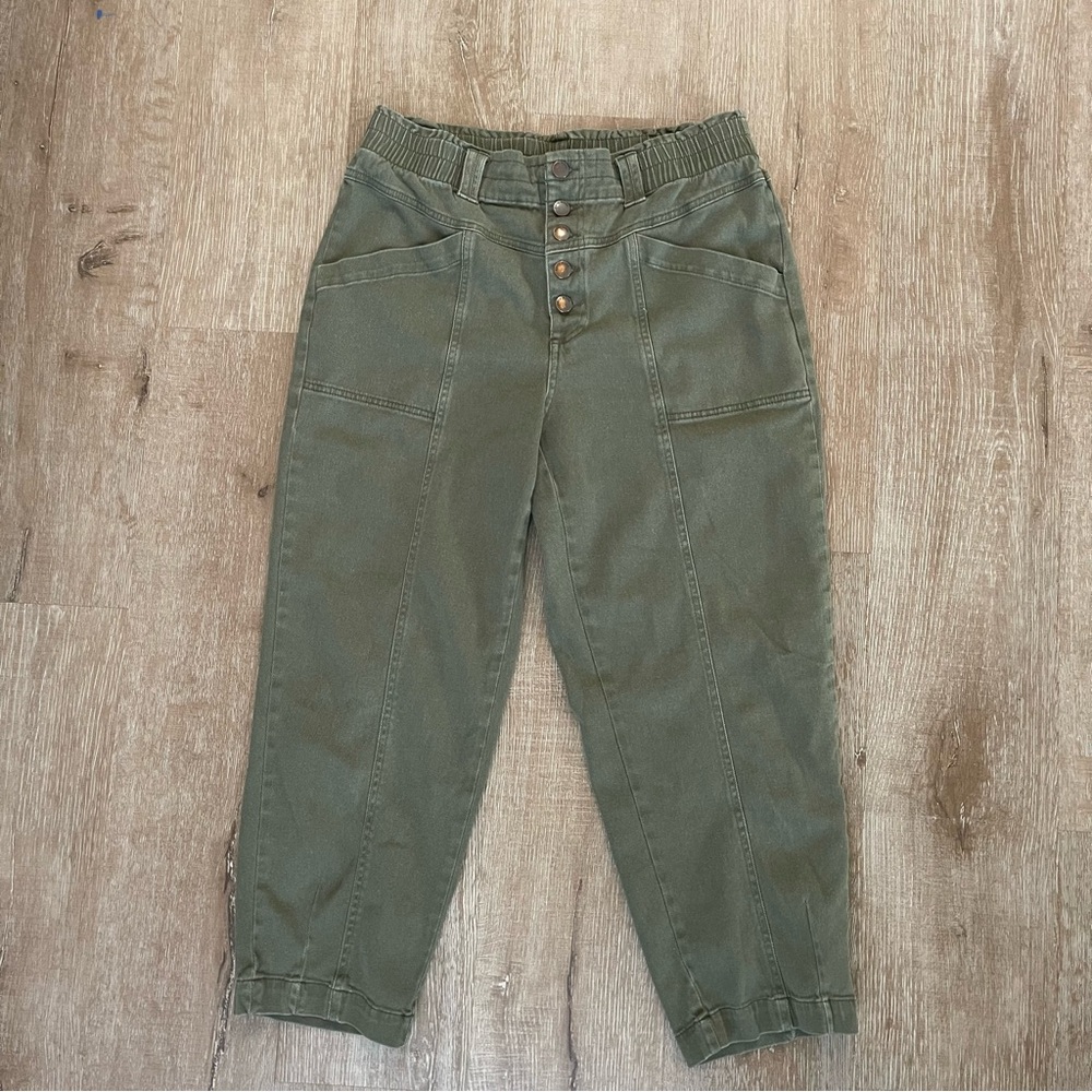 Scandi cottage core Knox Rose Womens Med Olive Green Tapered Mid Rise Ankle pant